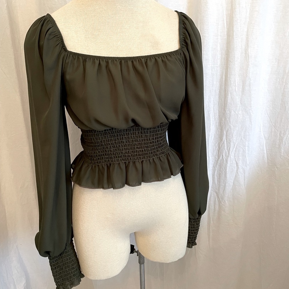 Forest green peasant blouse size small